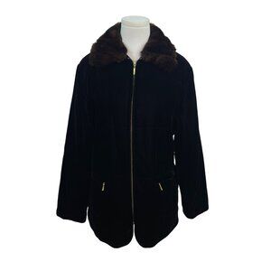Jones New York Black Velvet Jacket W/ Collar & Gold Zippered Pockets